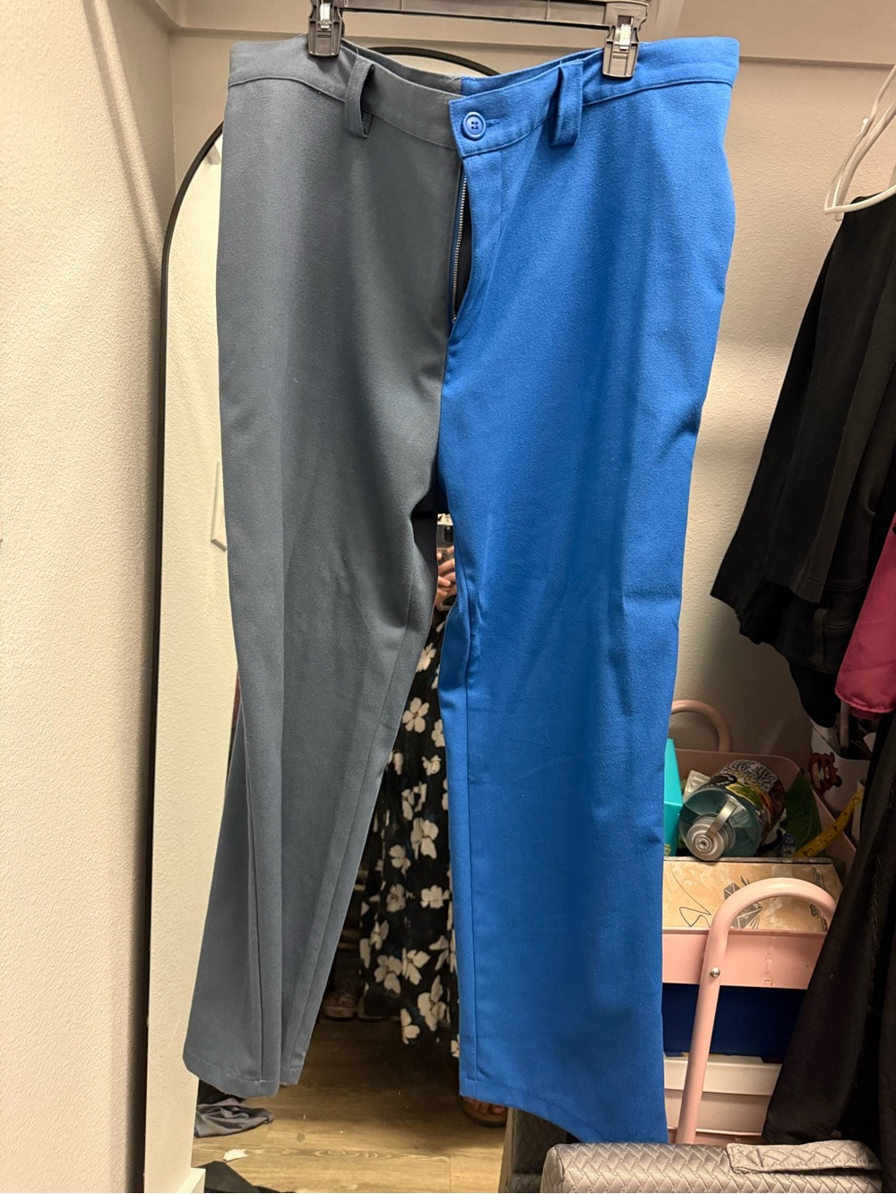 Split Color Blue and Gray Pants